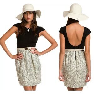 Alice + Olivia Black and Silver A-Line Cocktail Dress